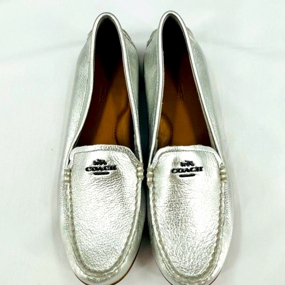 Coach Women's Mary Lock Up Loafers  Size 7.5 B Metallic Silver Slip On Moccasin